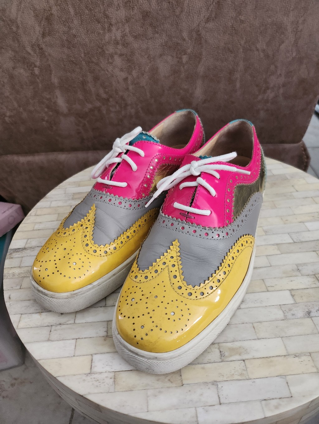 Christian Louboutin Golfito Multicolored Wingtip Brogue Sneakers Size 45